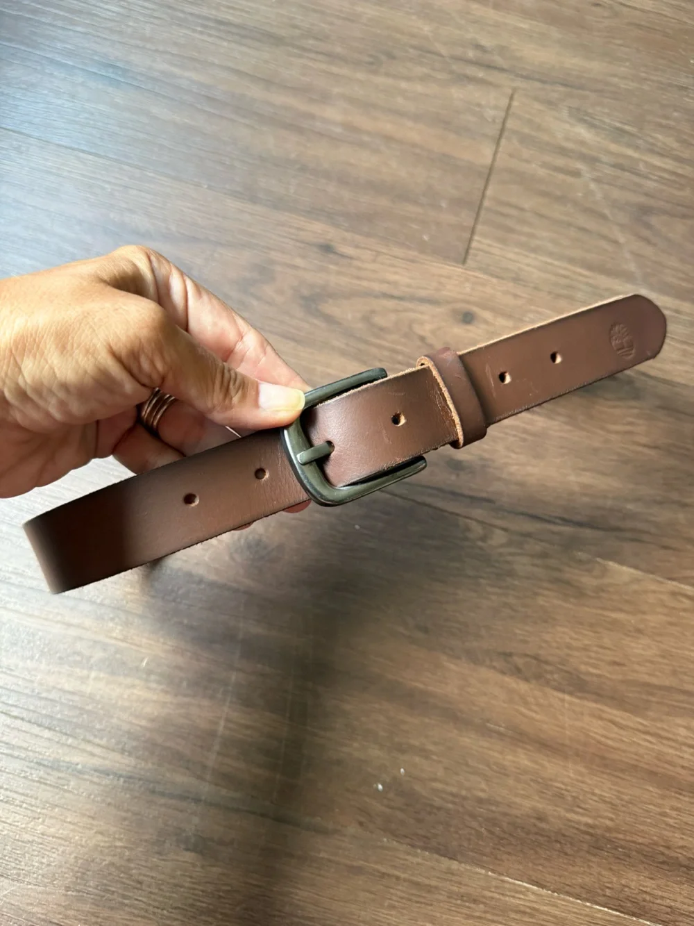 Timberland Brown Genuine Leather Belt Silver Tone Buckle Classic Casual 26”- 28”